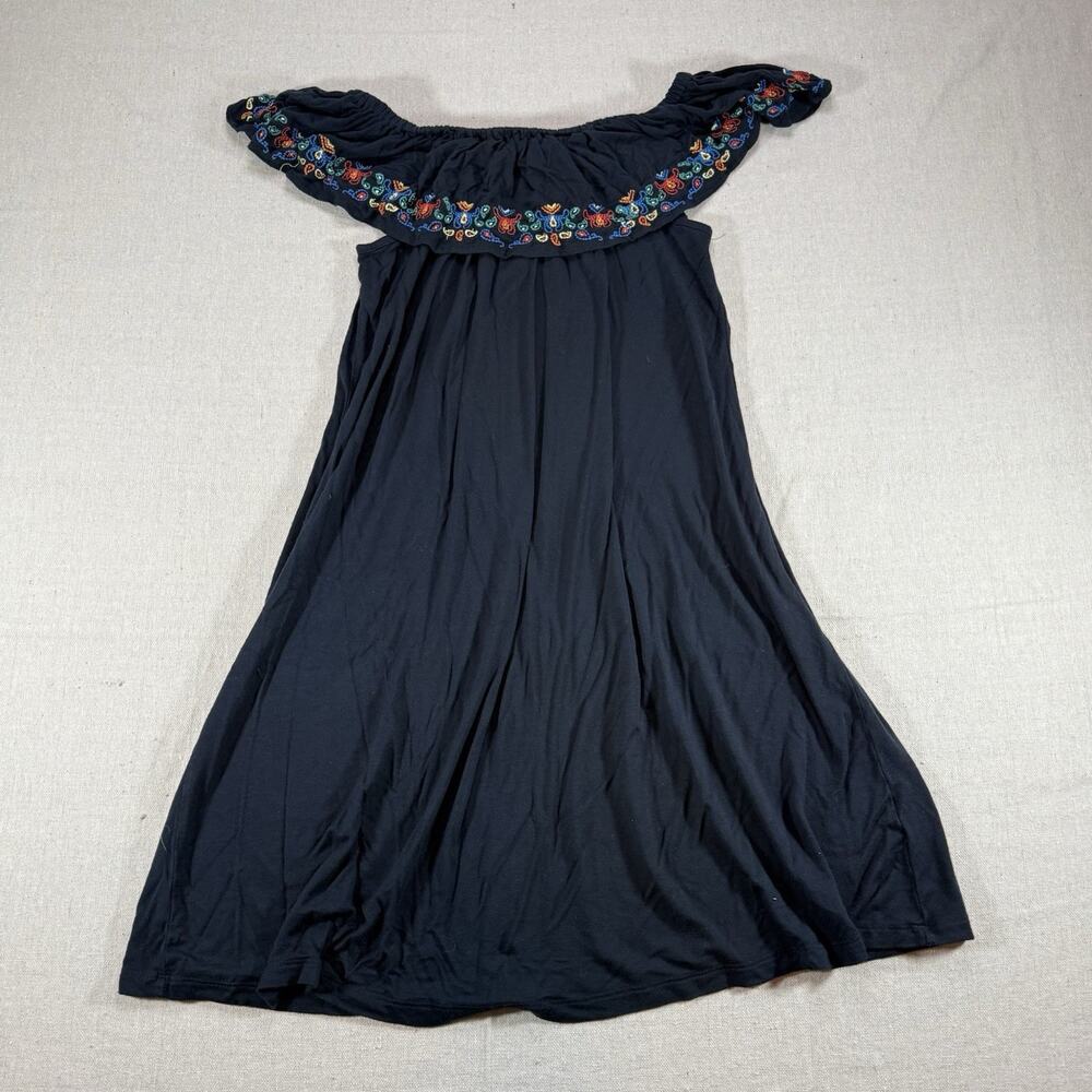 Madison Grey Dress Womens Small Black Embroidered Boho Off Shoulder Maxi